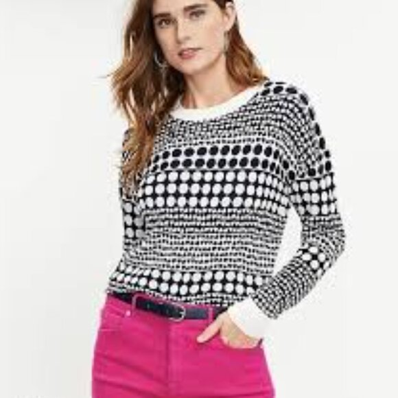 Loft Heart Dot Mixed Pattern Crewneck Sweater NWOT Sz M - Picture 1 of 4